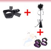 URlife® BDSM Bondage Set- Blinddoek- Inclusief Handboeien & Enkelboeien & Zweep-Erotiek- Sex Toys voor Vrouwen-Mannen– Masker- Kinky- Discreet- Kleur