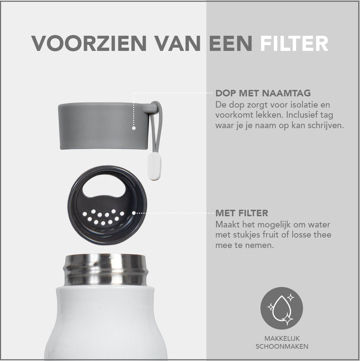 Lock&Lock RVS Thermosfles - Thermosbeker - Travel Mug - Isoleerfles - Veldfles - Drinkfles - Theefles - Met Filter - Koffie en Thee - Lekvrij - Tot 10 uur warm - 350 ml - Wit - LocknLock – foto 5