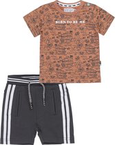 Dirkje - Ensemble de vêtements (2 pièces) - Pantalon court marron avec bordure - Chemise marron clair avec imprimé - Taille 92