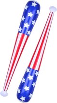2x stuks opblaasbare USA knuppel 85 cm - Honkbalknuppel Amerikaanse vlag - Verkleed thema