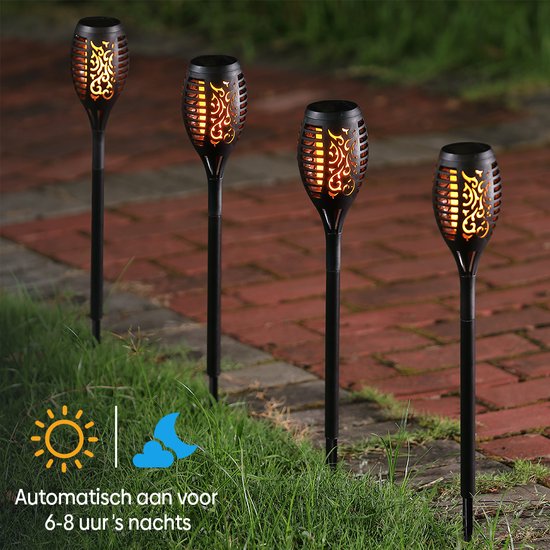 Homèlle Solar Tuinfakkels - 6 stuks - 49,5cm - Tuinverlichting op zonne-energie - Kerstverlichting buiten - Solar tuinverlichting - Tuinlantaarns - Padverlichting - LED - Buitenverlichting