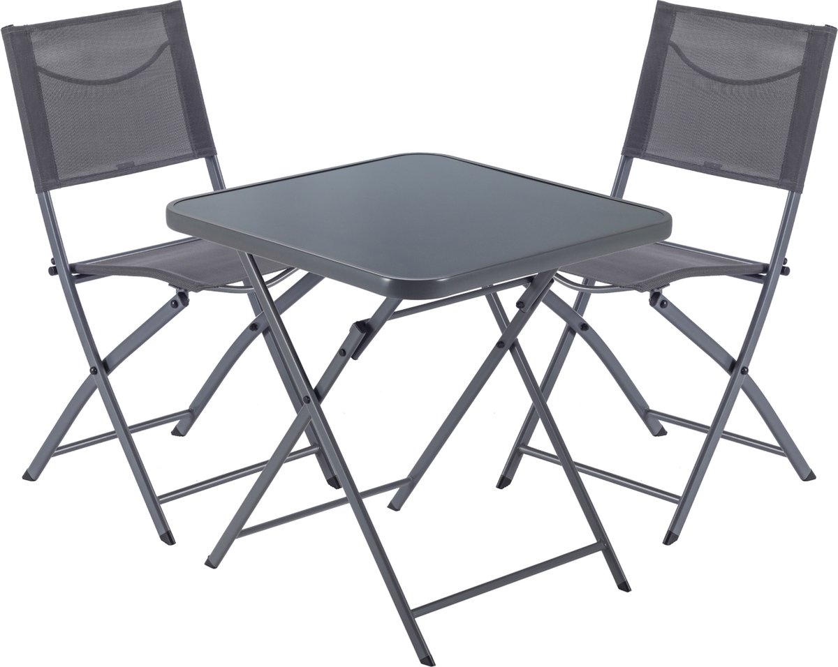 NATERIAL - Tuinmeubelset EMYS - 2 stoelen en 1 klaptafel vierkant staal - 70 cm - 2 persoons balkonmeubelset