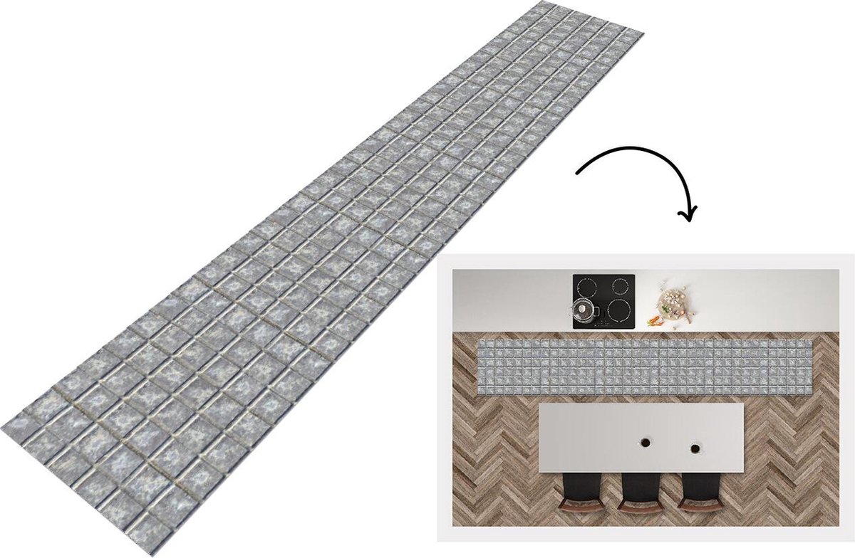 KitchenYeah Keukenloper - Keukenmat - Tegels - Metaal - Patronen - 360x60 cm - Keuken vloerkleed Multicolor