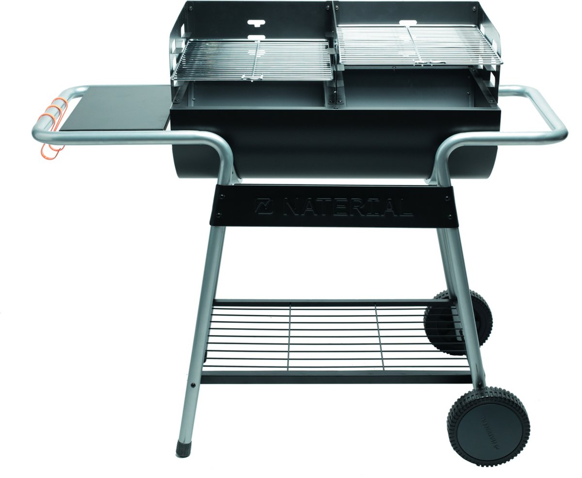NATERIAAL - ICARUS houtskoolbarbecue - Trolley 10 personen - H.92 x L.110 x D.61 cm - Gelakt staal - Zwart - Hoekige BBQ zonder deksel