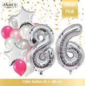 Cijfer Ballon 86 Jaar Zilver Roze White Pearl Boeket * Hoera 86 Jaar Verjaardag Decoratie Set van 15 Ballonnen * 80 cm Verjaardag Nummer Ballon * Snoes * Verjaardag Versiering * Verjaardag Decoratie * Silver Pink Pearl White* Nummer Ballon 86