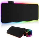 Retoo RGB Gaming-muismat met 7 led-verlichtingsmodi en 2 helderheidsniveaus, antislip en waterdicht, zachte led-muismat met rubberen basis voor professionele gamers, zwart