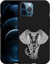 iPhone 12 Pro Max Hoesje Zwart Elephant Mandala White - Designed by Cazy
