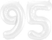 Folieballon 95 jaar metallic wit 86cm