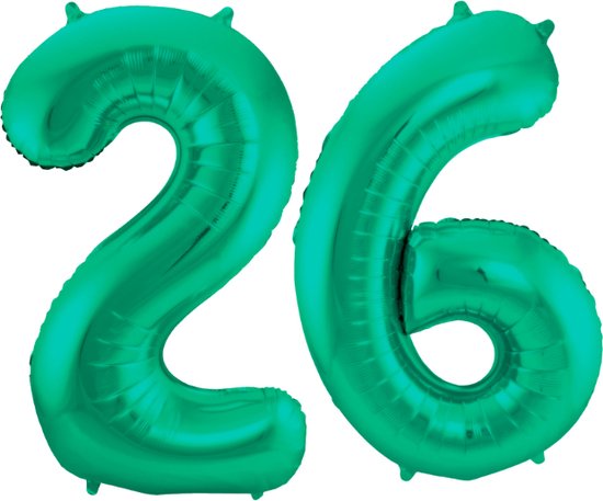 Folieballon 26 jaar metallic groen 86cm