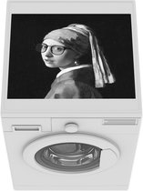 Wasmachine beschermer mat - Het meisje met de parel - Johannes Vermeer - Zwart - Wit - Breedte 55 cm x hoogte 45 cm