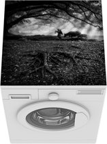 Wasmachine beschermer mat - Indonesisch landschap in de herfst - zwart wit - Breedte 60 cm x hoogte 60 cm