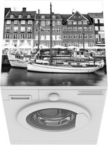 Wasmachine beschermer mat - Kopenhagen in de ochtend - Denemarken - zwart wit - Breedte 60 cm x hoogte 60 cm