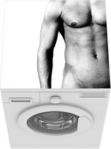 Wasmachine beschermer mat - Torso van een ontblote man - zwart wit - Breedte 60 cm x hoogte 60 cm