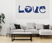 Stickerheld - Muursticker Love in geschreven in katten silhouetten - Woonkamer - Katten - poes - kater - Mat Donkerblauw - 47.8x175cm