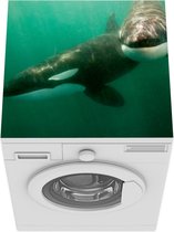 Wasmachine beschermer mat - Twee orka's in het water - Breedte 60 cm x hoogte 60 cm