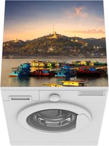 Wasmachine beschermer mat - Birma - Boot - Blauw - Geel - Breedte 60 cm x hoogte 60 cm