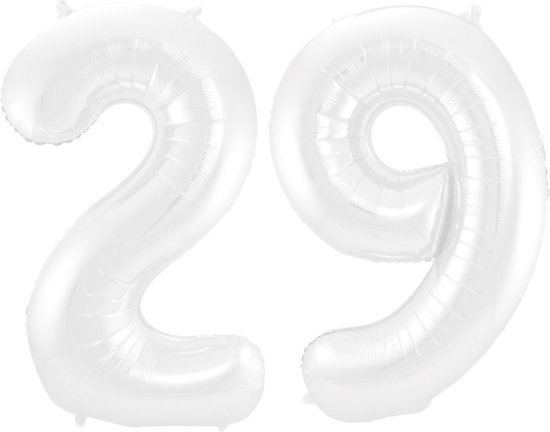 Folieballon 29 jaar metallic wit 86cm