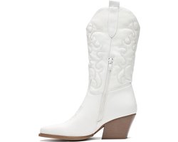 Smile Favorites® Dames Cowboylaarzen met Hak - Wit - Imitatieleer - Maat 38 -
