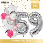 Cijfer Ballon 59 Jaar Zilver Roze White Pearl Boeket * Hoera 59 Jaar Verjaardag Decoratie Set van 15 Ballonnen * 80 cm Verjaardag Nummer Ballon * Snoes * Verjaardag Versiering * Ve