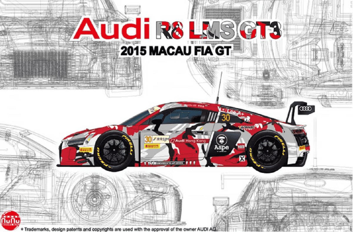 NuNu Modelbouwpakket Auto - 24028 Audi Hong Kong R8 2015 Macau GT Plastic - 1:24 - Modelbouw