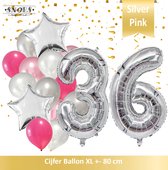 Cijfer Ballon 36 Jaar Zilver Roze White Pearl Boeket * Hoera 36 Jaar Verjaardag Decoratie Set van 15 Ballonnen * 80 cm Verjaardag Nummer Ballon * Snoes * Verjaardag Versiering * Ve