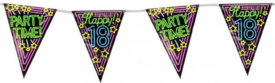 Vlaggenlijn 18 jaar - Vlaggetjes - Verjaardag - Sweet 16 - Versiering - Decoratie - Jongens - Meisjes - Neon - Folie - multicolor