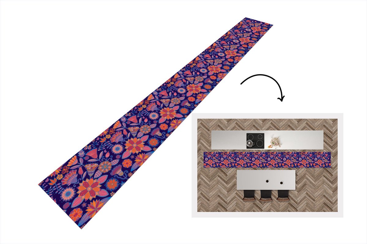 KitchenYeah Keukenloper - Keukenmat - Vlinder - Bloemen - Patronen - 480x60 cm - Keuken vloerkleed Multicolor