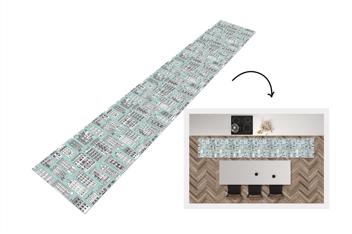 KitchenYeah Keukenloper - Keukenmat - Patronen - Huizen - Scandinavisch - Keuken vloerkleed Multicolor