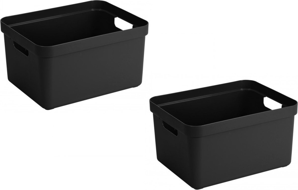 2x stuks kunststof opbergbakken/opbergmanden zwart 32 liter - Opbergbox