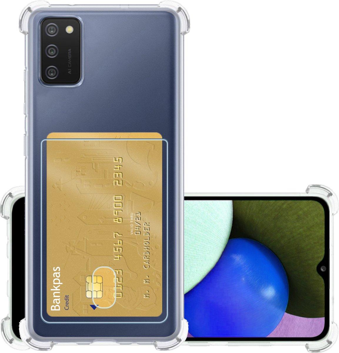 Hoesje - Geschikt voor Samsung Galaxy A03s - Met Pashouder en Kaarthouder - Telefoon Hoes Shockproof - Siliconen Case - Back Cover - Shock Proof - Pasjes Houder - Transparant