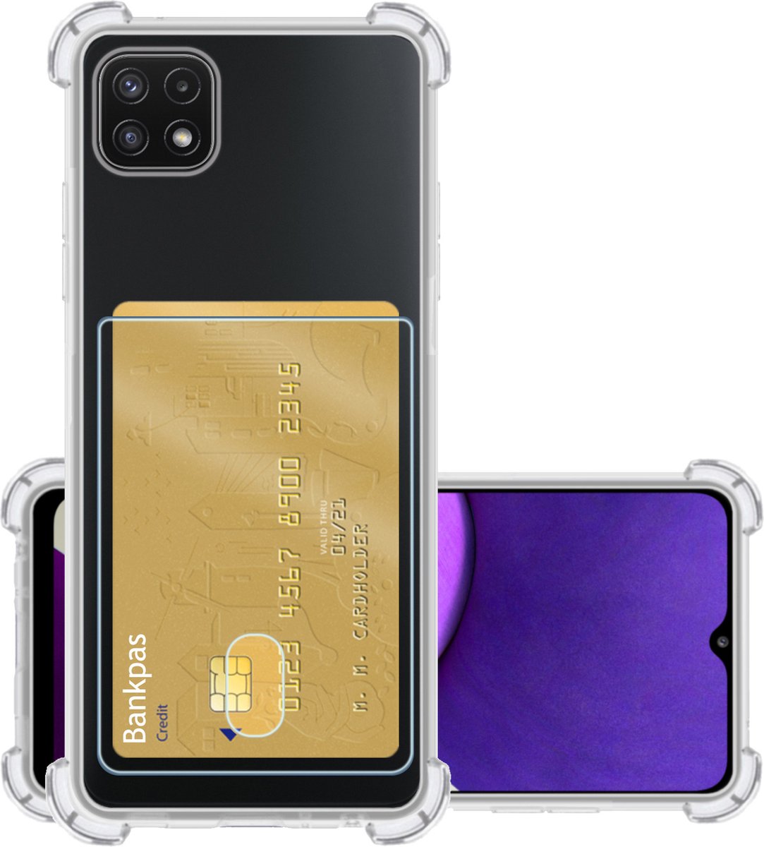 Hoesje - Geschikt voor Samsung Galaxy A22 5G - Met Pashouder en Kaarthouder - Telefoon Hoes Shockproof - Siliconen Case - Back Cover - Shock Proof - Pasjes Houder - Transparant