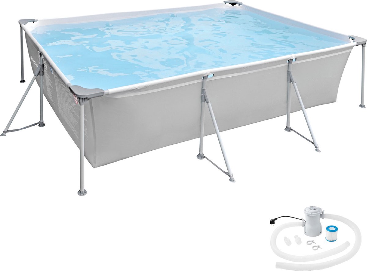 Luxiqo® Zwembad XL - Frame Zwembad - Opzetzwembad - Frame Pool - Incl. Filter - 375x282x70 cm - Grijs