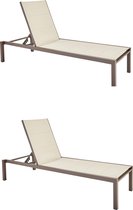 Set - Lot de 2 chaises longues AQUILA - 2 chaises de jardin à roulettes - chargeable jusqu'à 160 kg - 200x75x36 cm - empilables - chaises longues - aluminium - textilène - moka