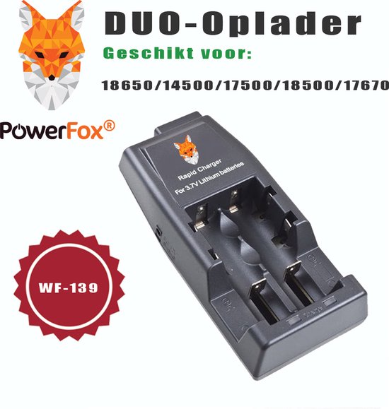 PowerFox® | DUO batterijen oplader WF-139 geschikt voor 18650/14500/17500/18500/17670 oplaadbare batterijen