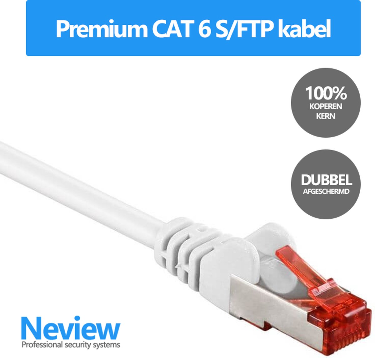 Neview - 0.15 meter premium S/FTP kabel - CAT 6 100% koper - Wit - Dubbele afscherming - (netwerkkabel/internetkabel)