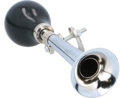 Dunlop fietstoeter met lucht knijp bediening - metaal - 21 cm - zilver - kinderfiets accessoires/feest toeter/hoorn