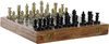 Afbeelding van het spelletje Luxe houten schaakspel in kist/koffer met stenen schaakstukken 30 x 30 cm - Schaakspel - Schaken