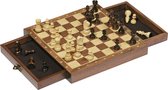Houten magnetisch schaakbord met schaakstukken en lades 25 x 25 cm - Schaakspel - Schaken