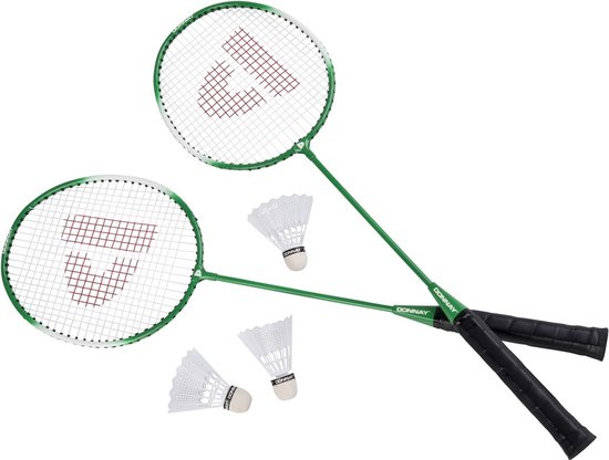 Foto: Donnay badmintonset groen met rackets shuttles en opbergtas 67 cm voordelige badminton set