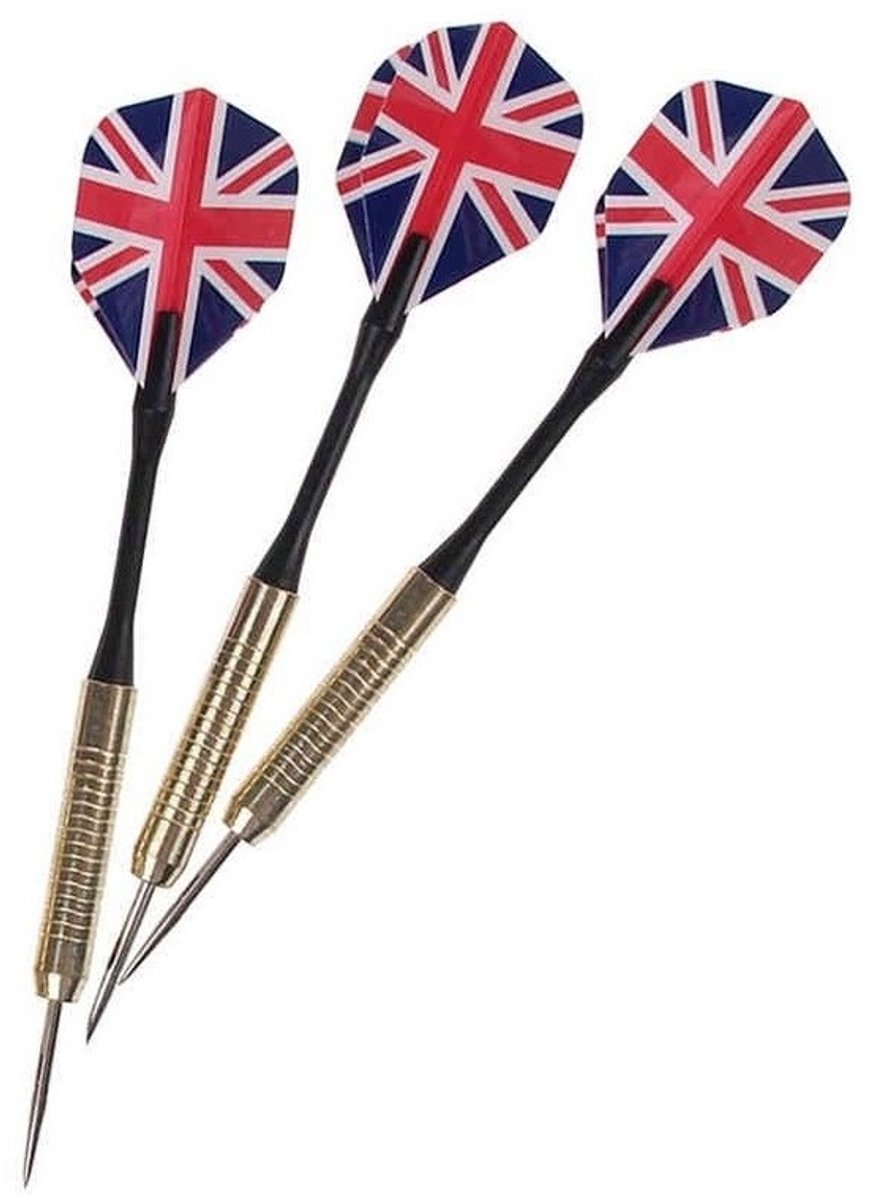 Dartpijlen set van 12x stuks met Engelse/Britse vlag flights. Darts sportartikelen