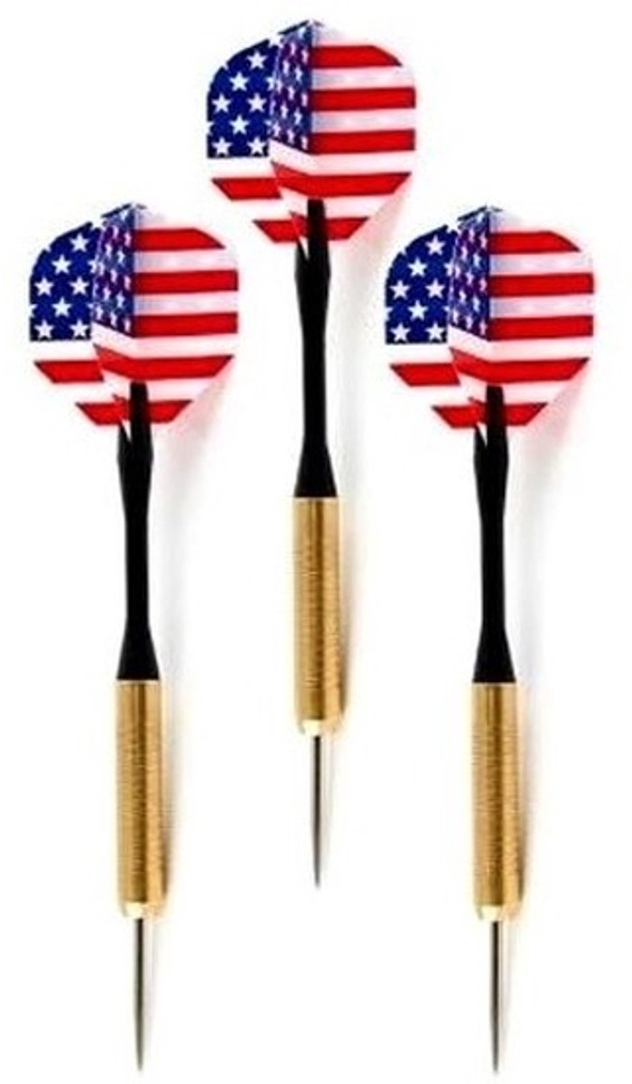 Dartpijlen set van 12x stuks met Amerikaanse/USA vlag flights - Darts sportartikelen - 16 gram