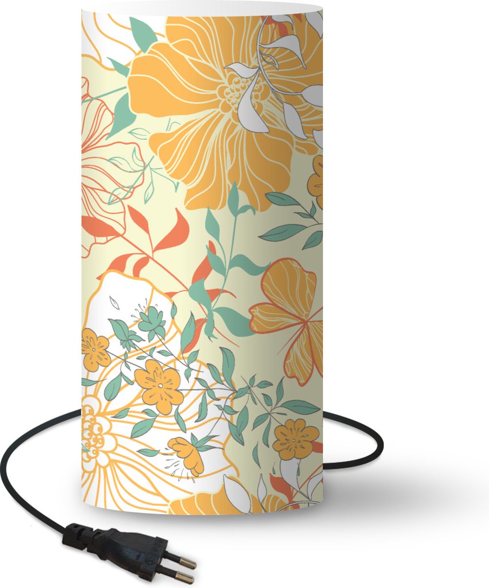 Lamp - Nachtlampje - Tafellamp slaapkamer - Bloemen - Patronen - Vlinders - 54 cm hoog - Ø24.8 cm - Inclusief LED lamp