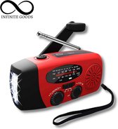 Infinite Goods - Noodradio 2.0 - Noodradio - Survival Radio - Noodradio Opwindbaar - Opwindbare Radio - Noodradio Solar Opwindbaar - AM/FM - Incl. Zaklamp - Rood