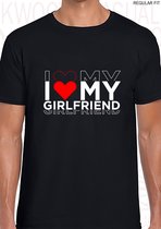 I LOVE MY GIRLFRIEND herenshirt - Zwart - Maat L - Korte mouwen - Ronde hals - Normale Pasvorm - Leuke shirtjes - Original Kwoots - Valentine - Valentijnsdag - Liefdesverklaring