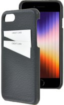 Hoesje iPhone SE 2022 - Echt Leer Backcover - Met Pasjeshouder - iPhone SE2022 Case Echt Leder Back Cover Geribbeld Zwart