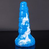 Siliconen - Grote Tweekleurige Alien Dildo met Noppen - 21cm Lang - Met Zuignap - Realistisch - Zacht - Unisex - Blauw / Wit