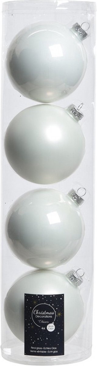 4x Winter witte glazen kerstballen 10 cm - Mat/matte - Kerstboomversiering winter wit Vier winterse witte glazen kerstballen van 10 cm - Mat - Kerstboomversiering.