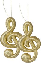 2x Kerstboomdecoratie gouden G sleutel muzieknoot 15 cm - kerstboomversiering - kerstdecoratie