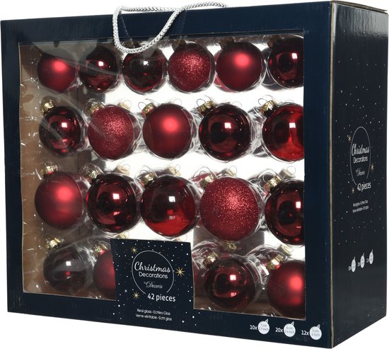 42x Donkerrode glazen kerstballen 5-6-7 cm - Glans/mat/glitter/doorzichtig  -... | bol.com