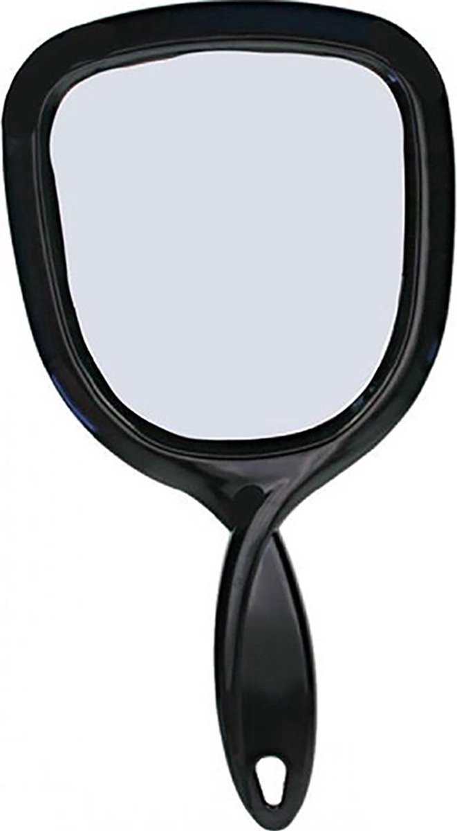 Handspiegel Enkelzijdig - Spiegel Ø 13,5 cm - 1X vergrotend - Zwart - Afmeting: 27,5 x 14 cm. - Merkloos